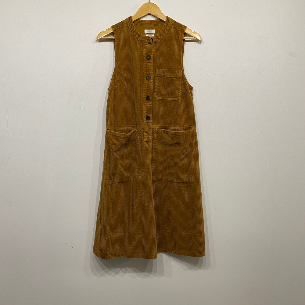 Toast Corduroy Pinafore Dress Ochre Mustard Button Front Cottagecore Midi XS